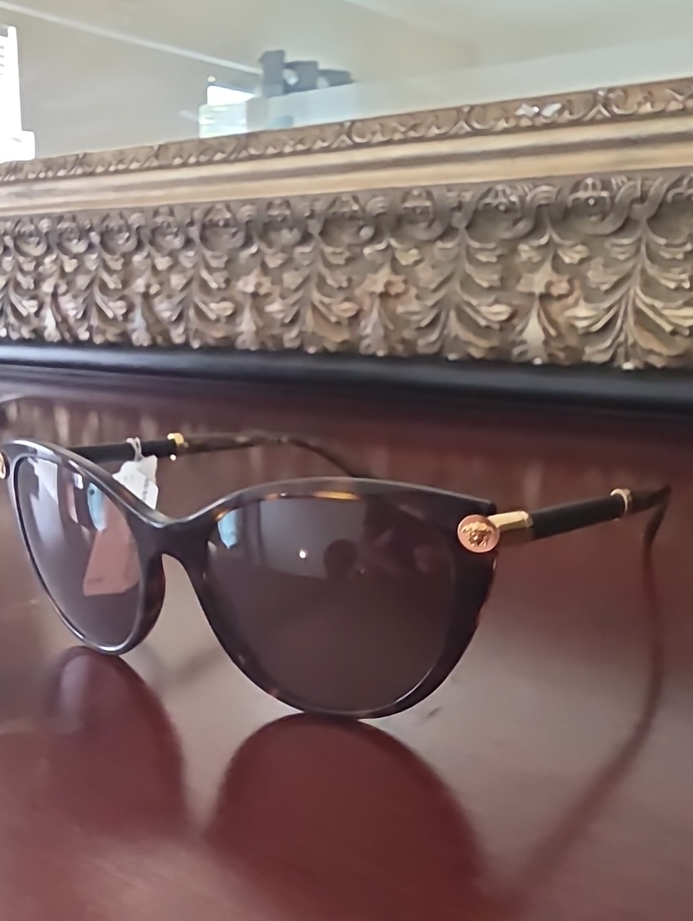 VERSACE Havana Women's Black Tortoiseshell Sunglasses with Gold Accents
